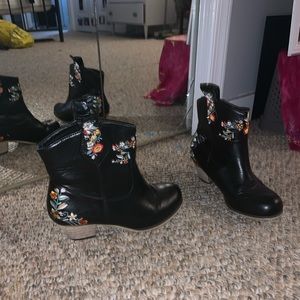Embroidered black booties